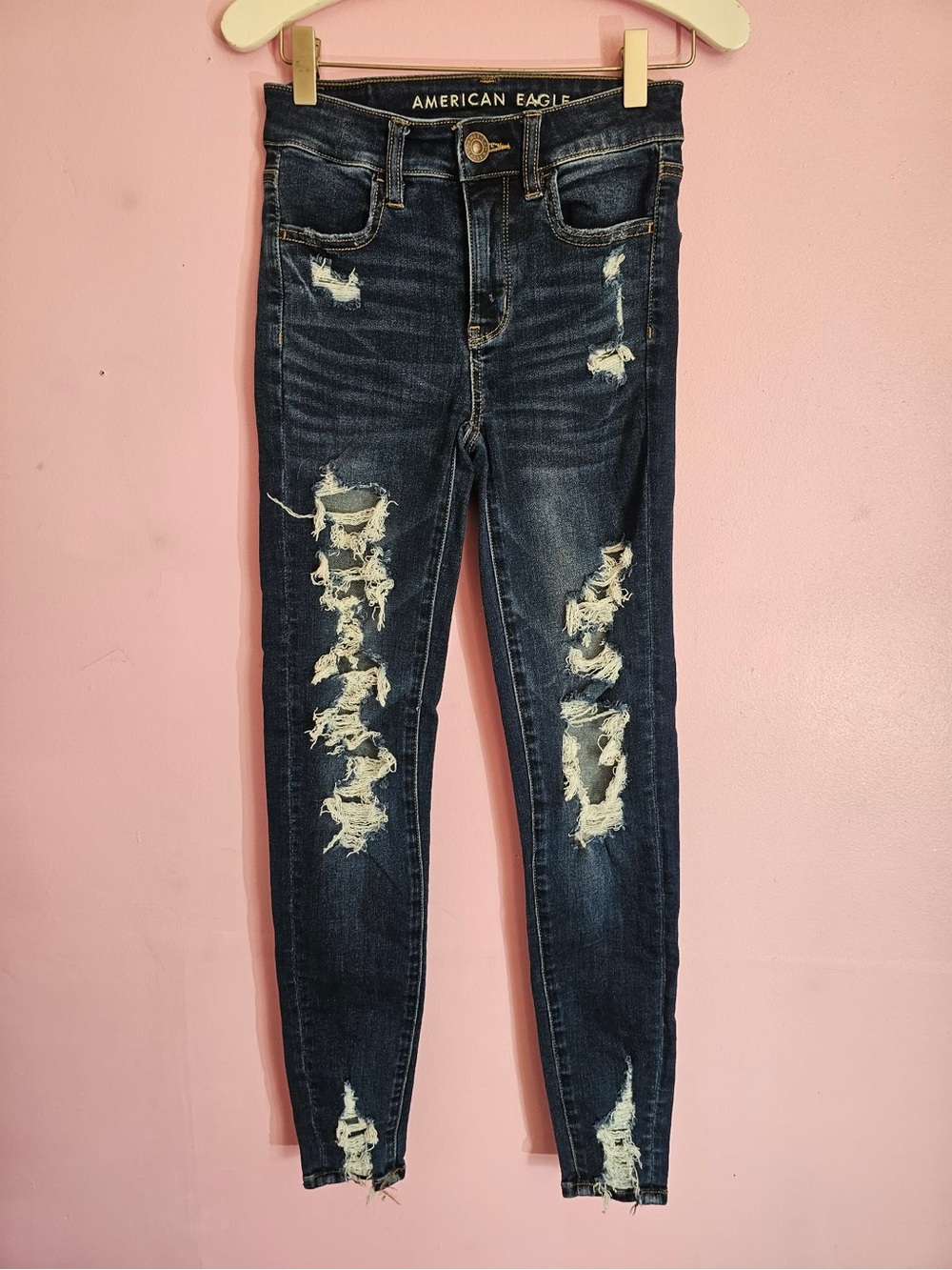 American Eagle Outfitters Dark Blue Distressed Skinny Jeans